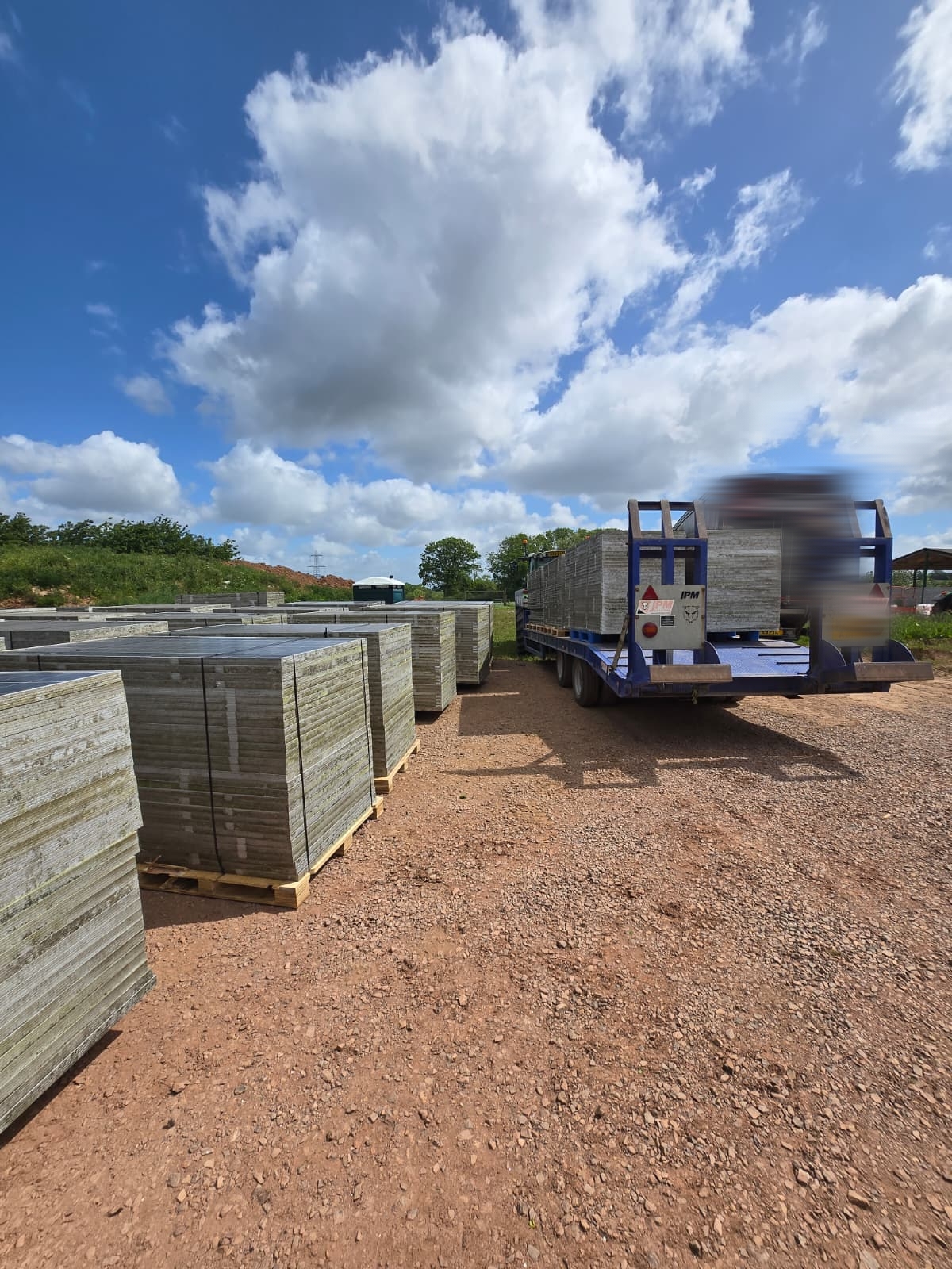 MA Galaxy International trailer loaded with palletized panels at the operational yard